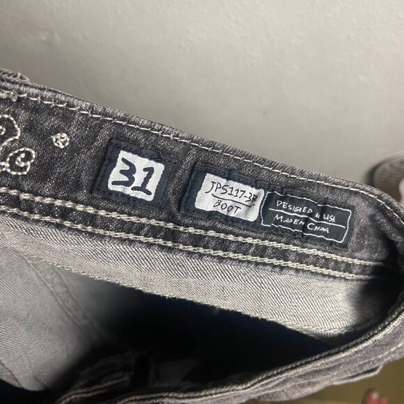 Miss Me Jeans Size 31 Bootcut Grey Denim Distressed Angel Wing Cross Y2K Western - Picture 5 of 9
